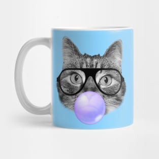 Funny cat blowing a purple bubble gum Mug